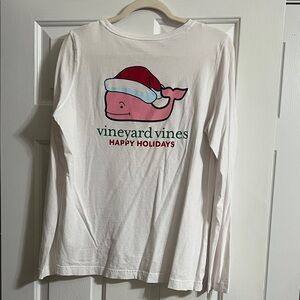 Vineyard Vines White Long Sleeve Christmas Santa Hat Happy Holidays Shirt Large